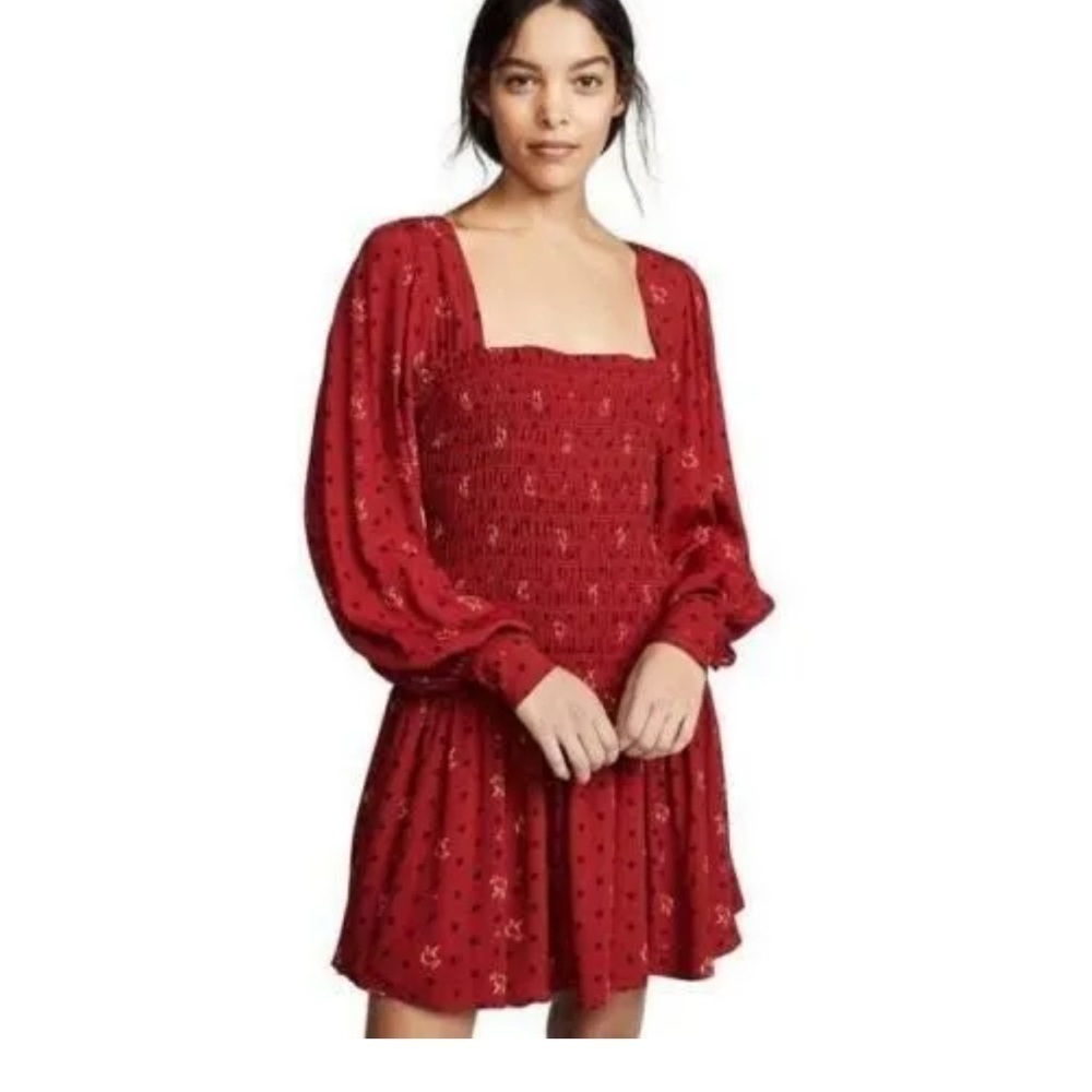 NWT Free People Womens Red Floral Two Faces Mini Dress